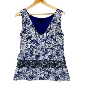 Jill Stuart Silk Sleeveless V Neck Embellished Peplum Top M